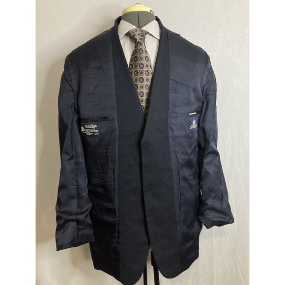 Mens Suit Jacket Blazer Sport Coat 40R 44" Navy Blue 2 Button Wool Stafford Mint - Picture 8 of 15